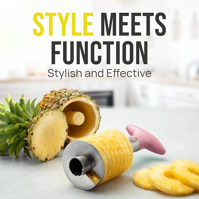 Zulay Kitchen Stainless Steel Pineapple Corer & Slicer – Heavy Duty Pineapple Cutter & Eye Removal Tool – Effortless Core Remover Tool with Sharp Reinforced Blade & Ergonomic Handle - Pink