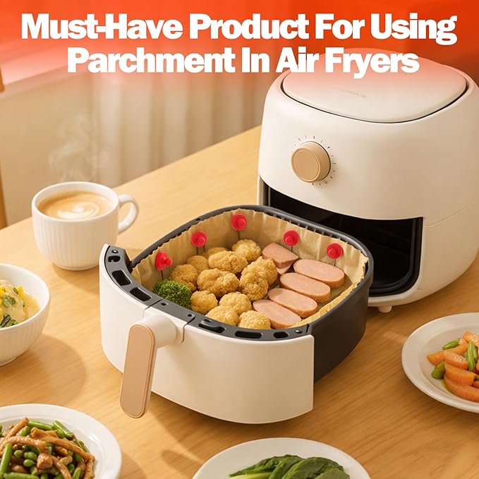 Juome Air Fryer Magnets for Parchment Paper, 9PCS Silicone Magnetic Buckle for Air Fryer Liners, Air Fryer Accessories Safely Lock Air Fryer Liner Disposable to Prevent Burning (Red）