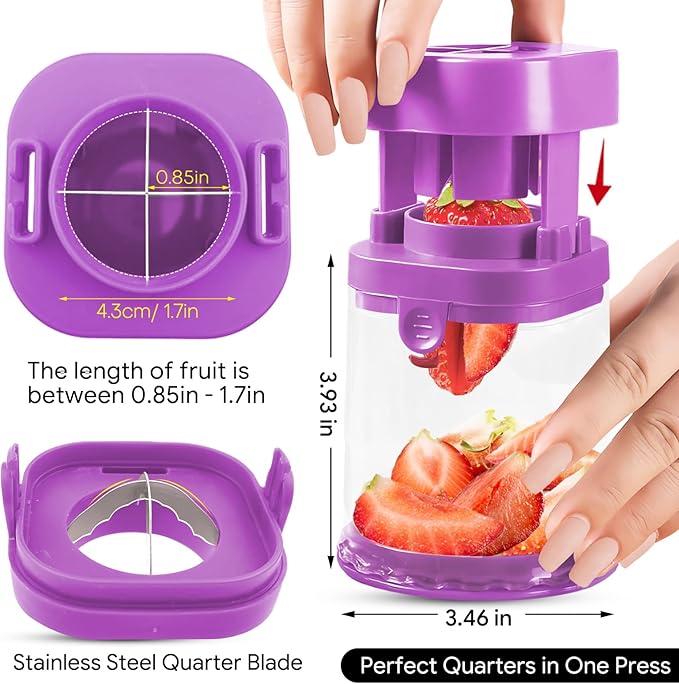 Small Fruit Cutter, Creative Strawberry & Grape Slicer, Quickly Making Fruit Vegetable Salad (Purple)