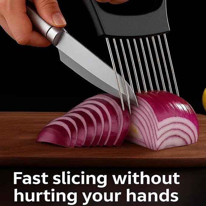 2025 Upgraded Onion Slicer, Onion Holder Chopper for Slicing, Chopper Slicer Assistant Tool, Cutter for Slicing of Meat, Potato, Tomato Kitchen Gadgets (2, Black)