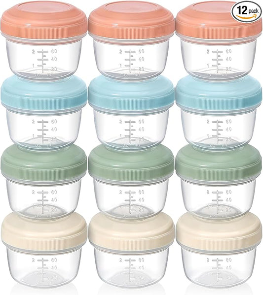VITEVER [12 Pack] 4 oz Small Containers with Lids, Reusable Plastic Jars for Snack and Puree, Salad Dressing Container to Go, Deli Containers, Condiment Containers, Dishwasher Safe, BPA Free