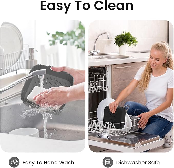 Redfly 2 Pack Silicone Air Fryer Liners, Square Reusable Non-Stick Basket Inserts for 4-5 QT Air Fryers, Dishwasher Safe Parchment Paper Replacement Accessories Gray & Black