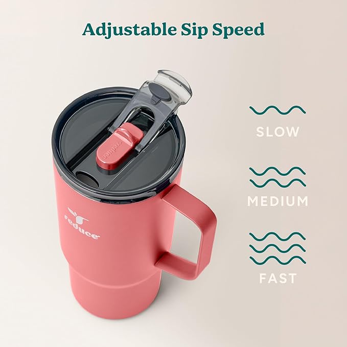 REDUCE 24 oz Hot1 Vacuum Insulated Mug for Hot Tea, Coffee and Other Hot Drinks - With Flo-Motion Lid and Handle, Single-Serve and Cupholder Friendly, Keeps Drinks Hot for up to 8 Hrs, Baked Clay