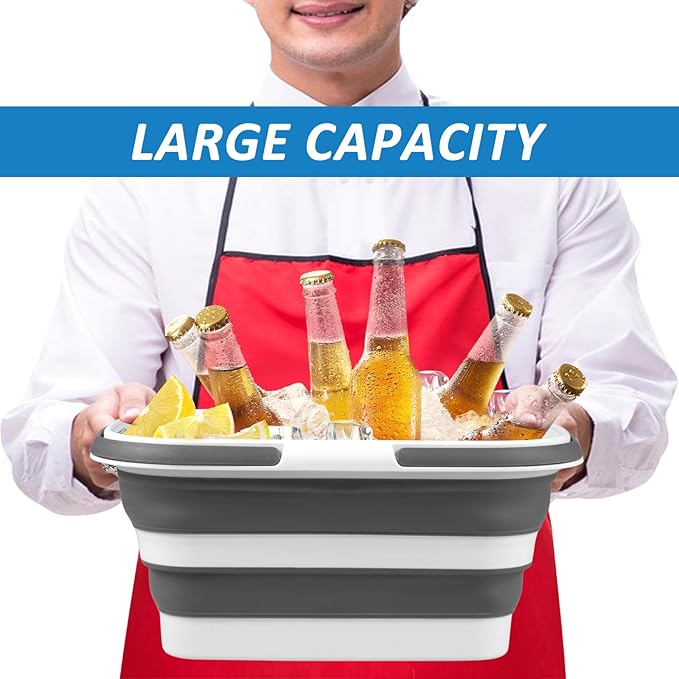 2 Pack Ice Buckets for Parties, Foldable Beverage Tub, Collapsible Ice Bucket for Wine/Beer/Champagne, Large Beer Ice Buckets Drink Cooler, Space Saving Ice Storage Tub Ice Cube Bin (8.5L*2)