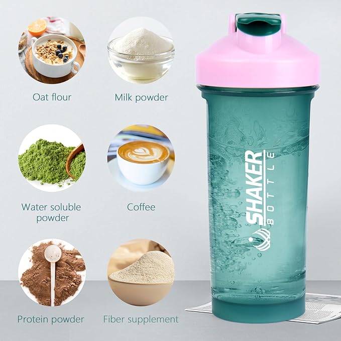 Protein Shaker Bottle 24oz- Leak- Proof GYM Shaker Cup with Handle and Mixing Ball Effortlessly Blend Drinks, Stay Hydrated During Workouts - BPA Free (GREEN)