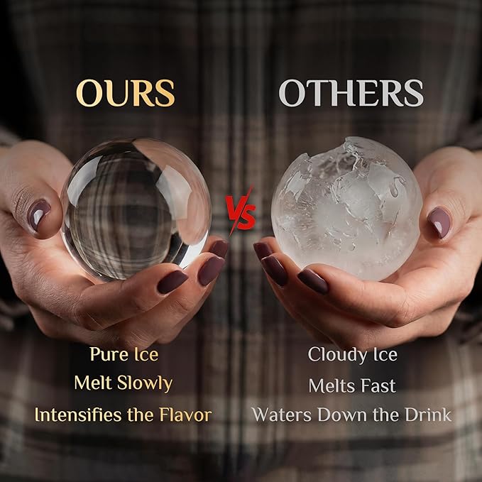Clear Ice Cube Maker, 2.5" Stainless Steel Ice Ball Maker Mold for Whiskey & Cocktails, Non-BPA Premium Silicone Ice Cube Molds, Easy-Release Sphere Ice Maker, Bourbon Gifts for Men (2 PACK)