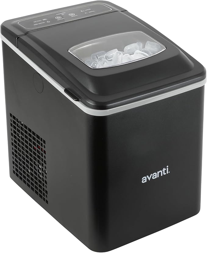 Avanti Ice Maker Mighty Ice Countertop Design Makes 26 Pounds of Bullet-Shaped Ice Cubes in 24 Hours, Digital Touch Controls and Self Cleaning Function, Includes Scoop, Black