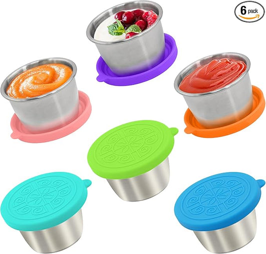 Qukaka 6x2.7 Oz Salad Dressing Container to Go,Handy Leakproof Stainless Steel Meal Prep Containers Reusable,Sauce Containers for Lunch Box, Picnics, Travel, Office and Kitchen Storage