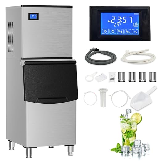 ICYGLEE Commercial Ice Maker Machine 400LBs/Day with 220LBs Storage Bin, ETL Approval Industrial Ice Machine, Auto-Cleaning Stainless Ice Maker, Ice Ready in 8-20mins, Cafe/Bar/Business/RST.