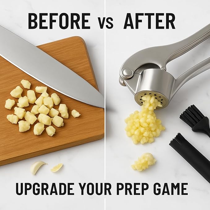 CASAFOYER Garlic Crusher Stainless Steel | Mincer Tool | Rustproof Garlic Masher | Garlic Press | Easy to Clean & Squeeze | Travel Friendly | Dishwasher Safe Presser (Silver)