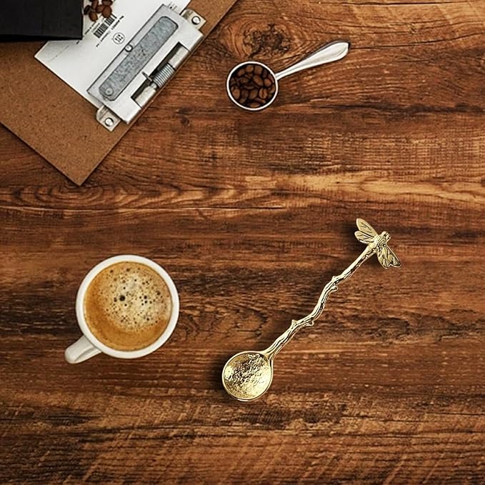 Retro Dragonfly Spoons Coffee Spoon Teaspoon Stainless Steel Tableware Creative Sugar Tea Spoon Stir Bar, Long Handle Spoons Kitchen Gadget Antique (Antique Bronze)