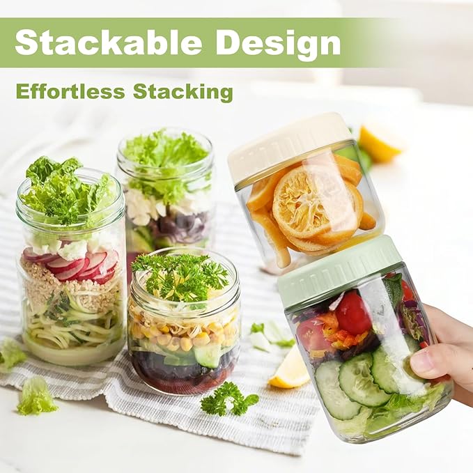 SHOWIN Overnight Oats Containers with Lids, 24oz Glass Jars with Lids 8 pcs, Taffy, Wide Mouth Mason jars for Salad, Yogurt, Snacks, Meal Prep