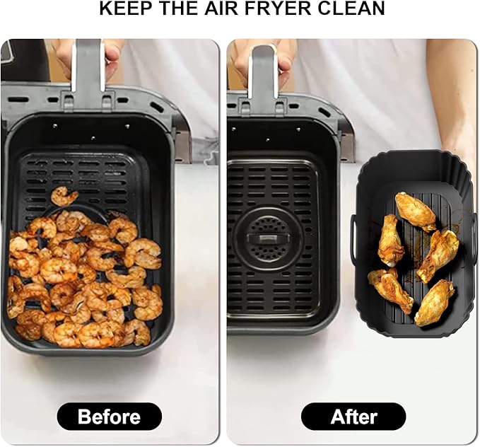 Silicone Air Fryer Liners 2 Pack, Reusable Liners Compatible for Ninja Foodi DZ201, DZ401, DZ550, COSORI, Chefman, Instant Air Fryer, and 6-in-1 8-10QT AirFryer Baskets