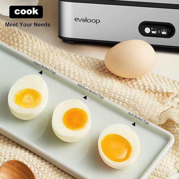 Evoloop Rapid Egg Cooker Electric 6 Eggs Capacity, Soft, Medium, Hard Boiled, Poacher, Omelet Maker Egg Poacher With Auto Shut-Off, BPA Free