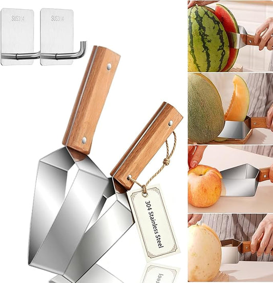 Triangle Watermelon Cutter, 2026 Upgraded 304 Stainless Steel Watermelon Slicer with Wooden Handle - Melon Slicer, Fruit Cutter for Kitchen Gadgets (2 Pcs)