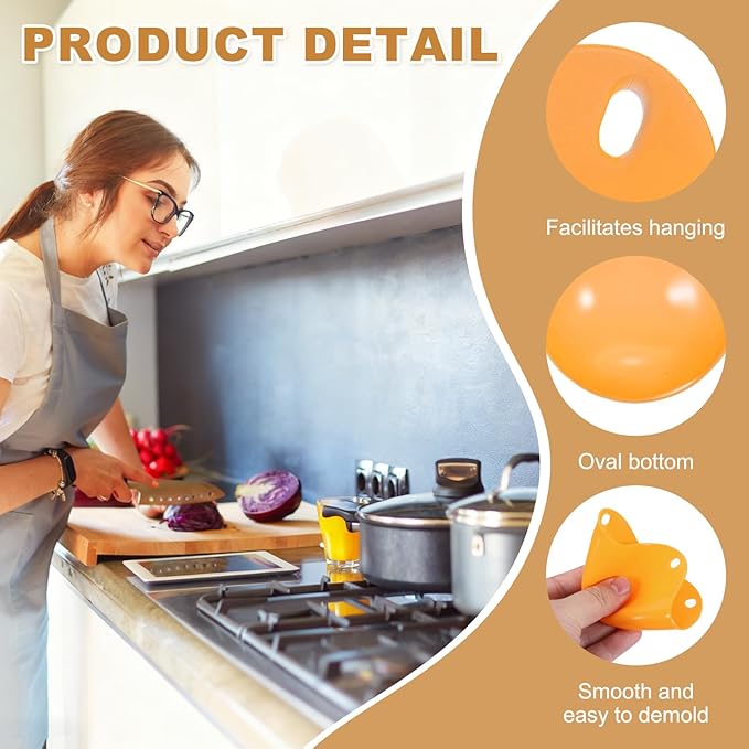 uxcell 8 Pack Egg Poacher, Nonstick Silicone Egg Poacher Cups Poached Cups Kitchen Breakfast Gadget for Microwave Air Fryer Stove Top Cooking Boiled Poached, Orange
