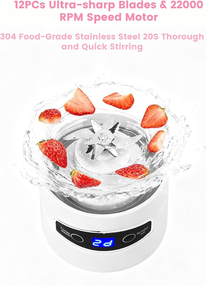 Personal Portable Blender - Smoothies & Shakes - 20Oz/600ml Large Capacity High Power Cordless Blender (White)