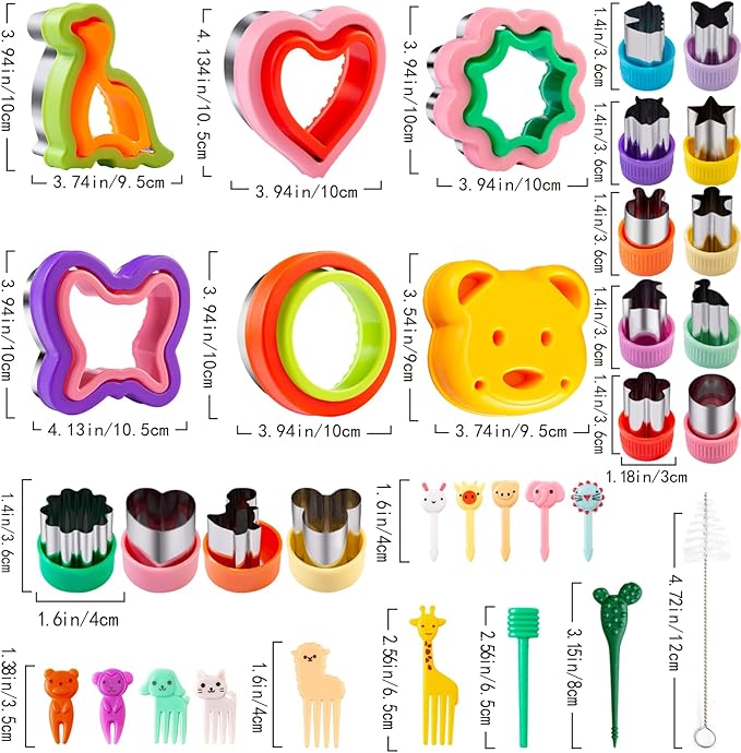 Sandwich Cutter for Kids 48 Pcs, Kimfead Cookie Cutters, Fruit Vegetable Cutter Shapes, Food Picks for Bento Box, Mouse Dinosaur Star Square Heart Shape