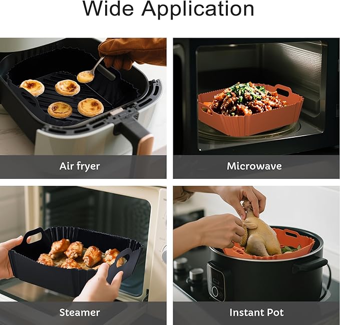 Air Fryer Silicone Liners 2 Pack, Reusable Square Air fryer Basket Liners, 4-6Qt Silicone Baking Tray for Instant Air fryer, Oven Microwave Pot Accessories, Food Grade Kitchen Gadgets