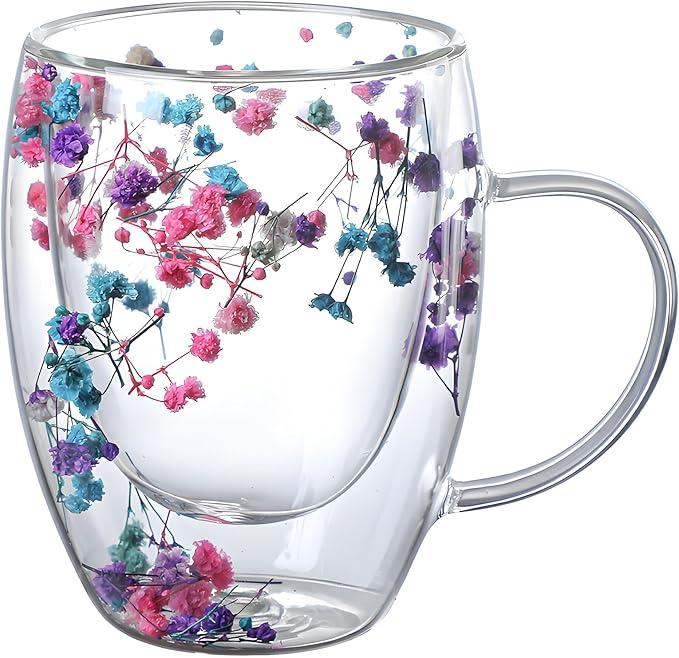 NBHUZEHUA Double Wall Clear Glass Coffee Mugs with Handle, Creative Insulated Cup for Hot Cold Beverages, Cappuccino, Latte, Espresso Coffee, Juice