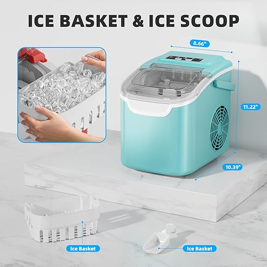 Antarctic Star Countertop Ice Maker, Portable Ice Machine with Carry Handle, 26.5Lbs/24H, 2 Sizes Bullet Ice, 8Cubes in 6 Mins Office/Kitchen/Bar White