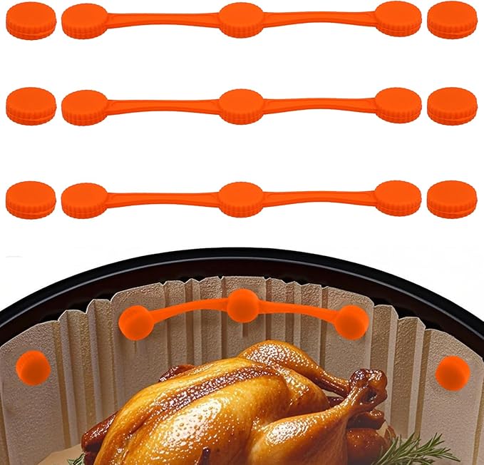 3 Sets Air Fryer Magnet Silicone Buckle, Secure Locking Disposable Liners Heat-Resistant & Prevent Paper Burns Magnetic Clips Holder for All Iron Air Fryer Accessories (Orange)