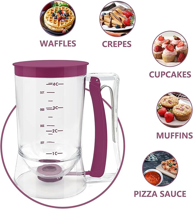 Pancake Cupcake Batter Dispenser, Bakeware Maker with Measuring Label, Perfect Baking Tool for Cupcakes, Waffles, Muffin Mix, Cake or Any Baked Goods