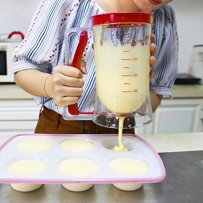 Pancake Batter Dispenser - Batter Separator Maker With Measuring Label - Handheld Batter Funnel Separator - 900ml Batter Pourer Dispenser - Pancake Maker Separator For Pancakes, Cupcakes