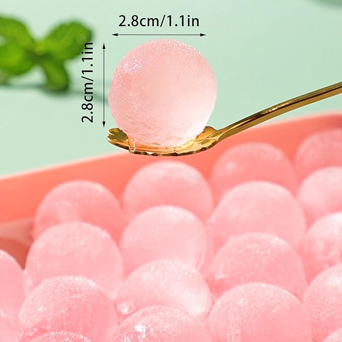 Ice Cube Tray with Lid, 33 Sphere Ice Cube Mold for Freezer, Stackable Round Ice Ball Maker Circle Ice Trays for Cocktails, Whiskey, Coffee, Drinks (Pink)