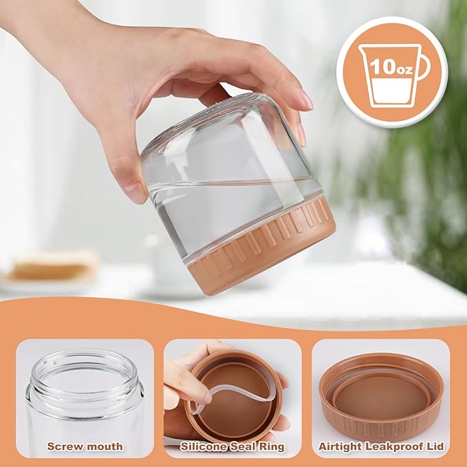 SHOWIN Overnight Oats Containers with Lids, 10oz Glass Jars with Lids 8 pcs, Taffy, Wide Mouth Mason jars for Salad, Yogurt, Snacks, Meal Prep