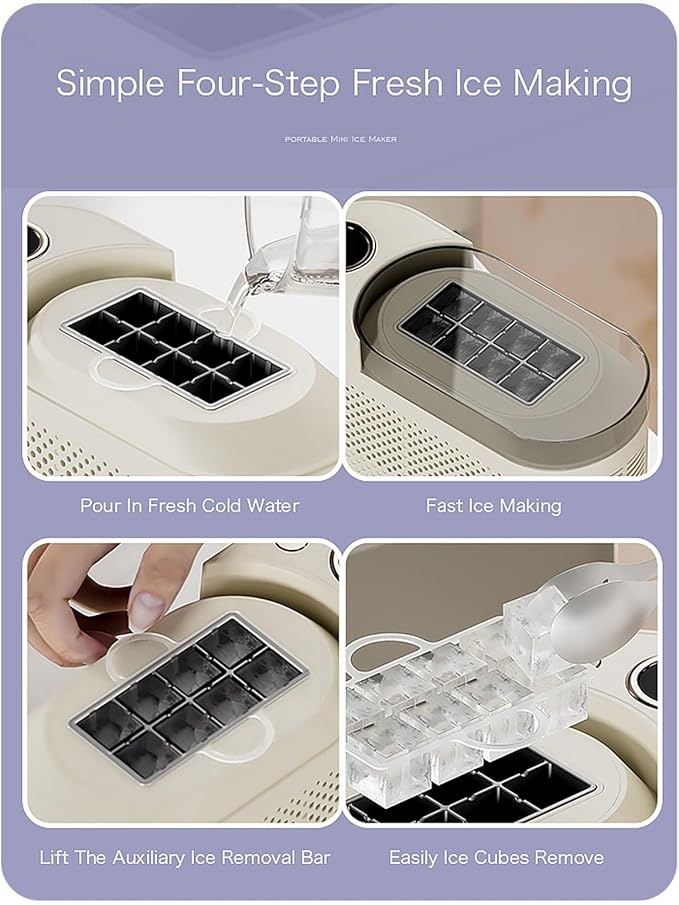 AUNMAS Portable Car Home Ice Maker, Compact Countertop Ice Machine for Dormitory Office Camping (US Plug)
