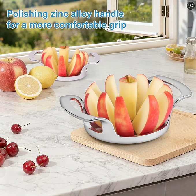 Apple Slicer and Corer, Basic Model with 12 Sharp Stainless Steel Blades - Zinc Alloy Case for Effortless Slicing & Coring