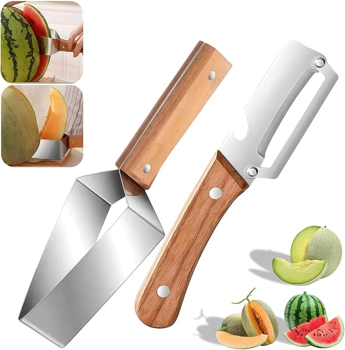 Triangle Watermelon Cutter, Stainless Steel Triangle Watermelon Slicer Large Piece, 2-In-1 Multifunctional Fruit Slicing for Home Kitchen Camping Picnic (White*2pc)