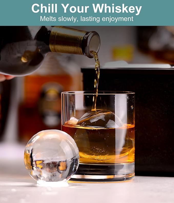 Ice Cube Trays with Lid and Bin, 2 Pack - Large Silicone Sphere Ice Ball Maker for Whiskey, Cocktails, and Chilled Drinks - Easy-Release, Reusable, BPA-Free Design