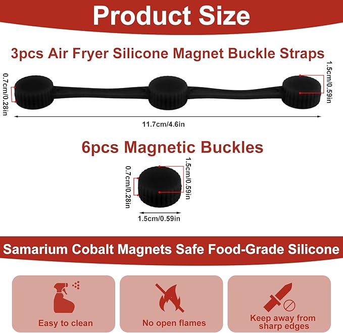 3 Sets Air Fryer Magnet Silicone Buckle, Secure Locking Disposable Liners Heat-Resistant & Avoid Parchment Paper Burns Magnetic Clips Holder for All Iron Airfryer Accessories (Black)