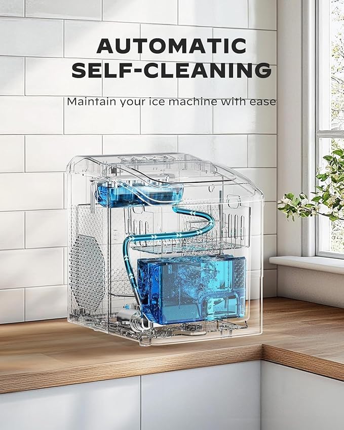 Silonn Stainless Steel Countertop Ice Maker, 26 lbs/Day Fast Ice Production in 6 Mins, Self-Cleaning Compact Ice Machine for Home, Kitchen, Office & Parties