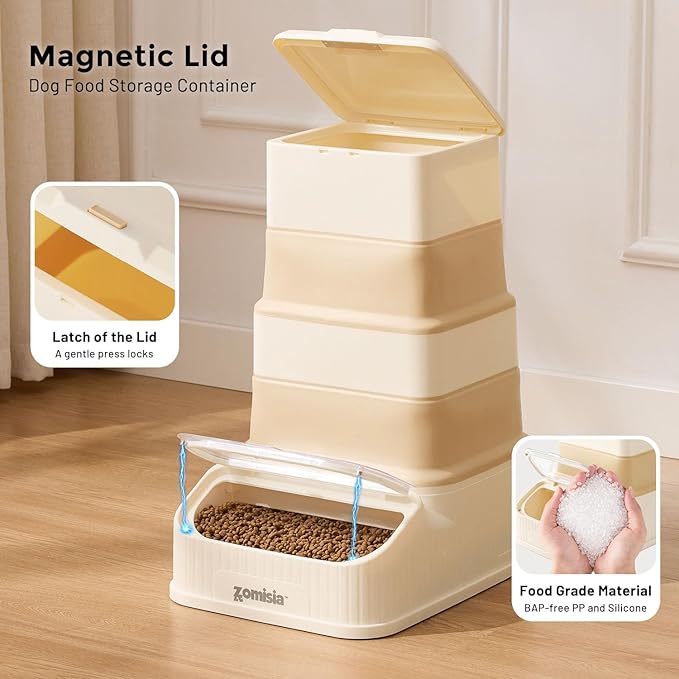 ZOMISIA 30-40lbs Collapsible Dog Food Storage - First-in, First-out Easy Dispense Base for Freshness, Pet Food Storage Containers with Transparent Lid and Scoop