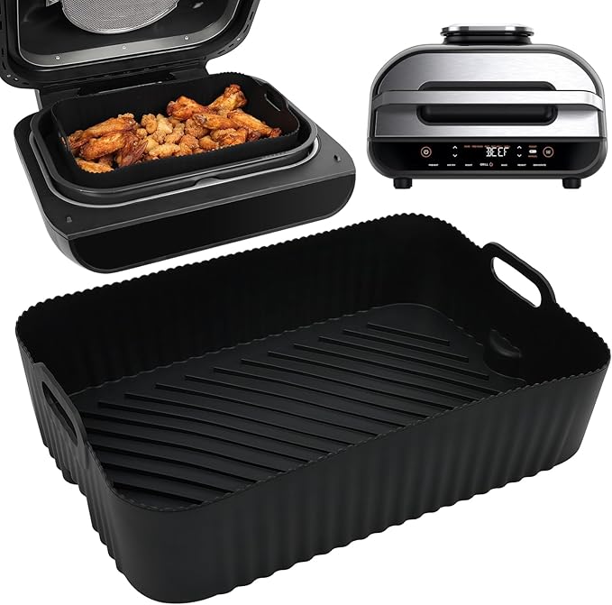 BYKITCHEN Reusable Air Fryer Silicone Liners for Ninja FG551/DG551/IG651 Foodi Smart XL Indoor Grill, Rectangle Silicone Air Fryer Liners, Ninja Foodi Grill Accessories