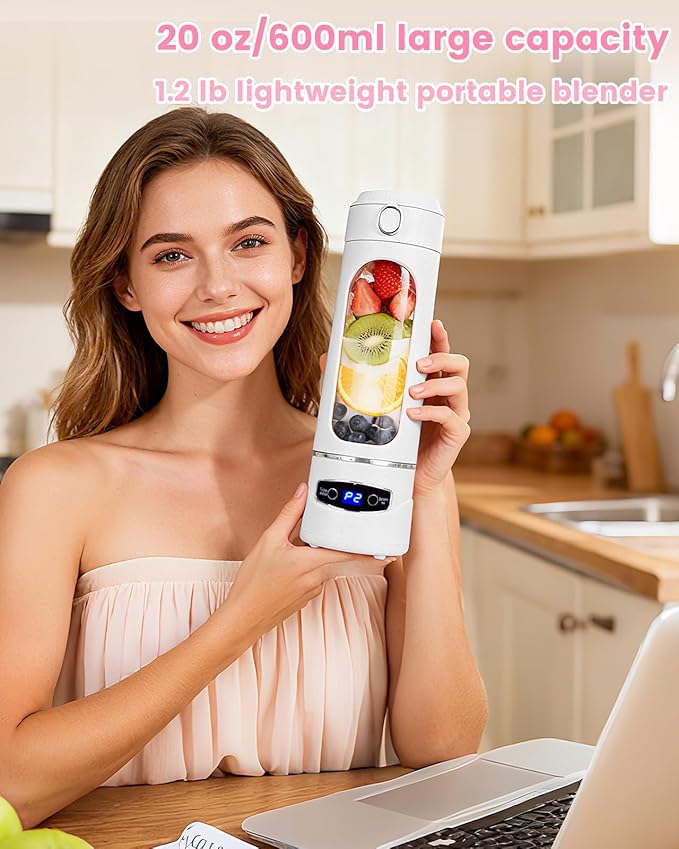 Personal Portable Blender - Smoothies & Shakes - 20Oz/600ml Large Capacity High Power Cordless Blender (White)