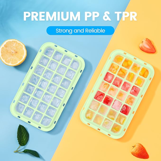 PHINOX Ice Cube Tray With Lid and Bin, Ice Trays for Freezer, Flexible Ice Cube Trays, Making 56 pcs Ice Cubes, Chilling Cocktail, Whiskey, Coffee, with 2 trays, Ice Container, Scoop&Cover, BPA Free