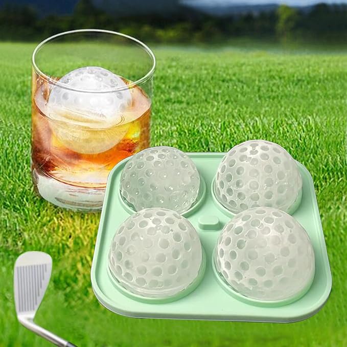 Golf Ball Ice Mold, Golf Shapes Ice Cube Tray, Ice Cube Molds Fun Shapes for Whiskey Cocktails Drinks Chilling, Silicone Sphere Ice Mold Make 4 Large Ice Balls