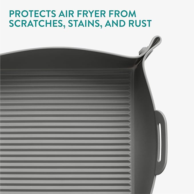 Navaris Silicone Air Fryer Liners (Set of 2) - Reusable Liner with Foldable Design 25cm x 28.2cm (9.8" x 11.1") - Basket Tray Mat - Dishwasher Safe - Grey