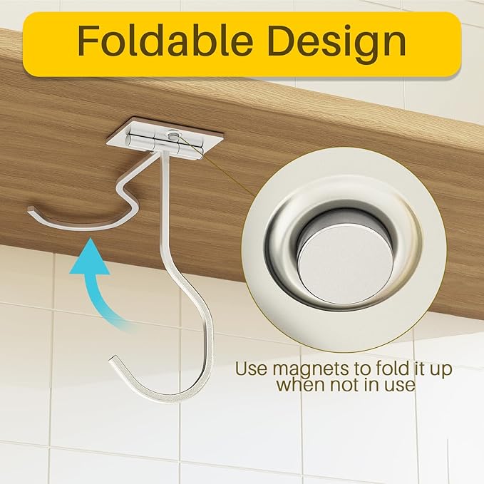 2-Pack Self Adhesive Banana Hook, Metal Banana Hanger Hook,Under Cabinet Hook For Bananas Or Kitchen Items, Foldable Banana Hook, Folds Up With Magnets When Not In Use, Keep Bananas Fresh, Silver