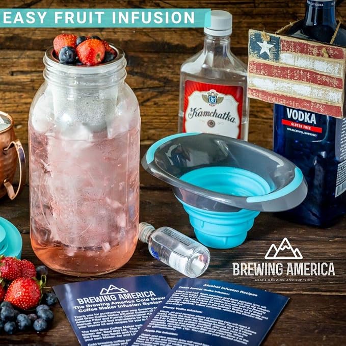 Brewing America Cold Brew Filter for Mason Jar Wide Mouth Coffee Maker, UPGRADED Stainless Steel Mesh with 2 Silicone Seals (1 Quart 32 Ounces)