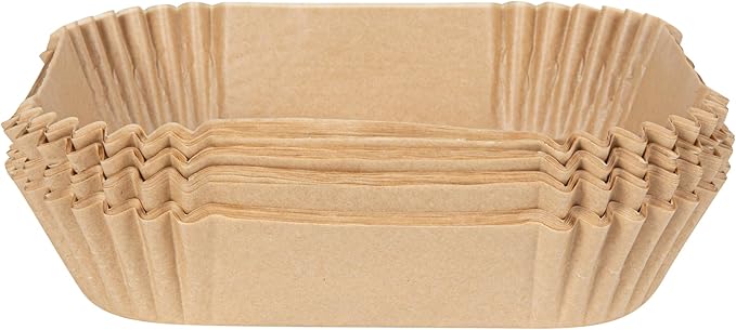 Restaurantware-Pastry Tek 6.3 x 6.3 x 1.8 Inch Air Fryer Liners, 100 Square Air Fryer Baskets - No-Stick Silicone Coating, Unbleached, Food-Grade Paper Liners, For Steamer, Microwave, Oven, Fry Pan