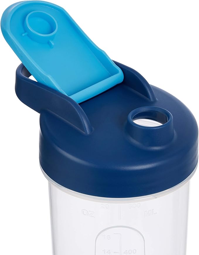 Amazon Basics Protein Shaker Bottle with Mixer Ball, Cups for Shakes, 20 oz,2 count, Blue, 11.8x9x23 cm (Pack of 8)