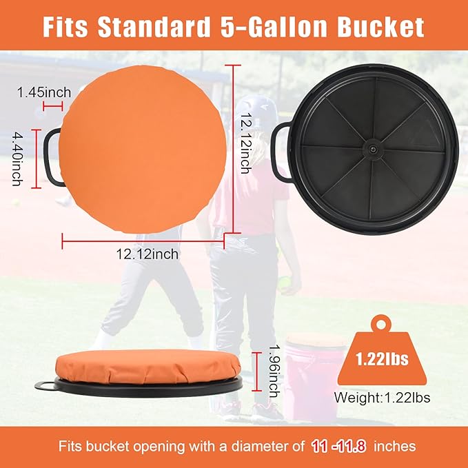 Foxtune 360-Degree Swivel Bucket Seat, 5 Gallon Bucket Lid, Spin Bucket Seat Cushion, Silent, Comfortable, Water-Resistant, for Fishing, Gardening, Hunting and Camping (Orange)