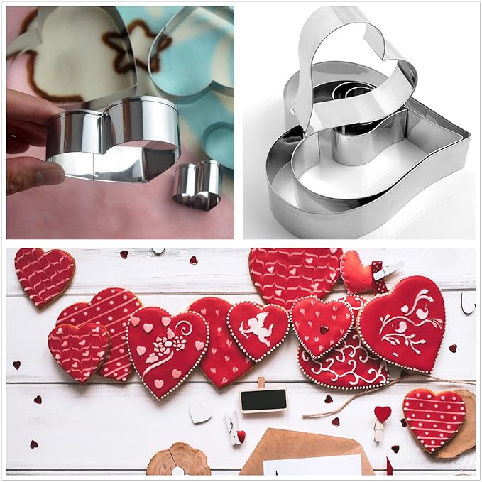 5PCS Large Heart Cookie Cutter 5" 3.78" 3.1" 2.35" 1.61" Heart Cookies Molds Stainless Steel Cutter Set for Mother's Day, Father's Day, Valentine's Day