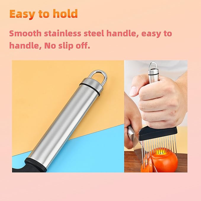 ZOOUS Onion Lemon Tomato Holder for Slicing Stainless Steel, Onion Cutter for Slicing and Storage of Onions, Avocados, Eggs and Other Vegetables, Medium, Silver, Black, ZOOUS-2024NEW-03
