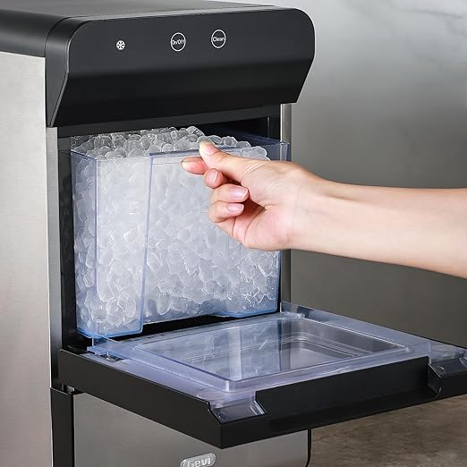 Gevi V2.0 Countertop Gemi Nugget Ice Maker with Viewing Window | Self-Cleaning Pebble Ice Machine | Open and Pour Water Refill | Stainless Steel Housing | 16.7''H Fits Under Wall